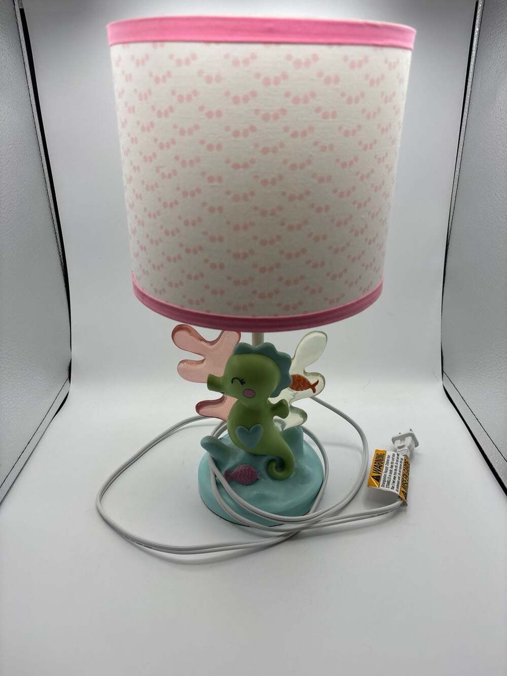 Lambs & Ivy Sea Dreams Seahorse Nursery Lamp with Pink Bubble Shade